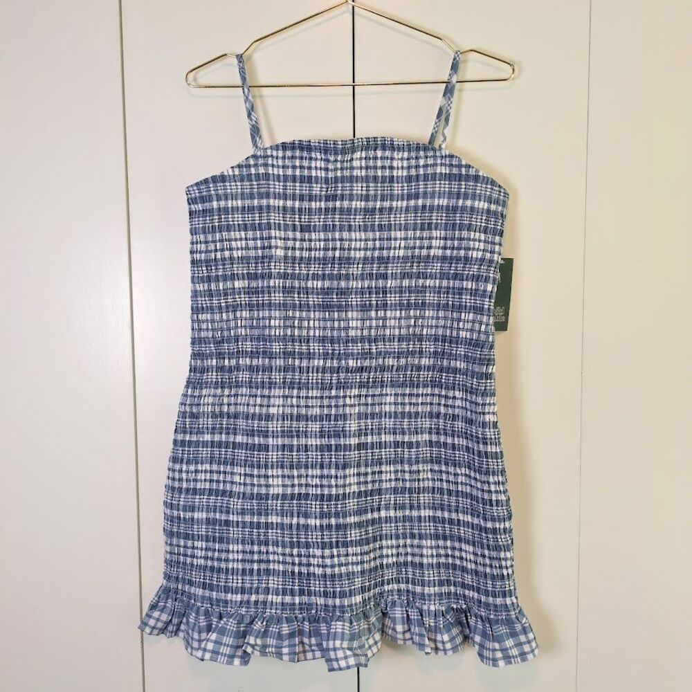 NEW Wild Fable Floral Dress XL White Blue Sundress Checkered Plaid Ruffle